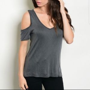 New Charcoal Cold Shoulder Top